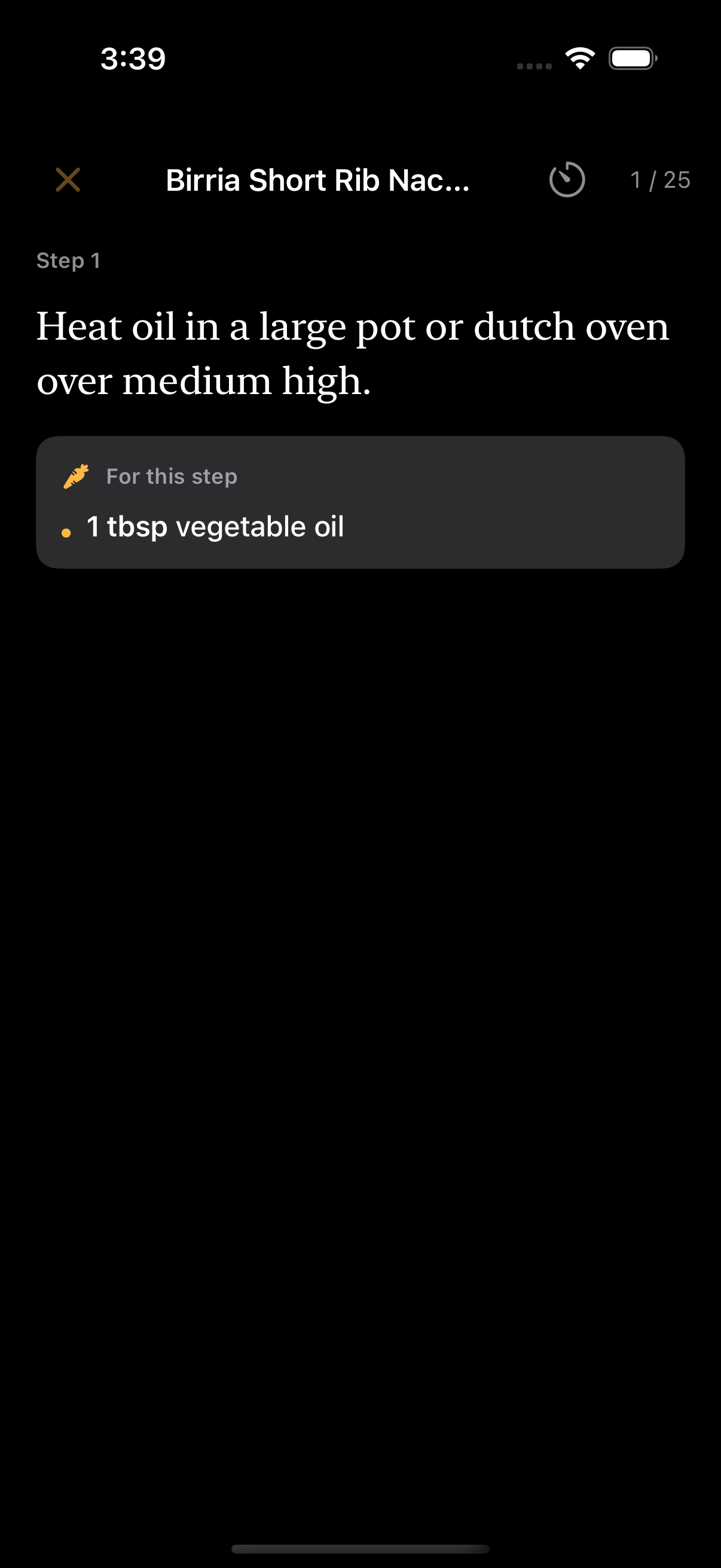Brasa cook mode step view with step progress