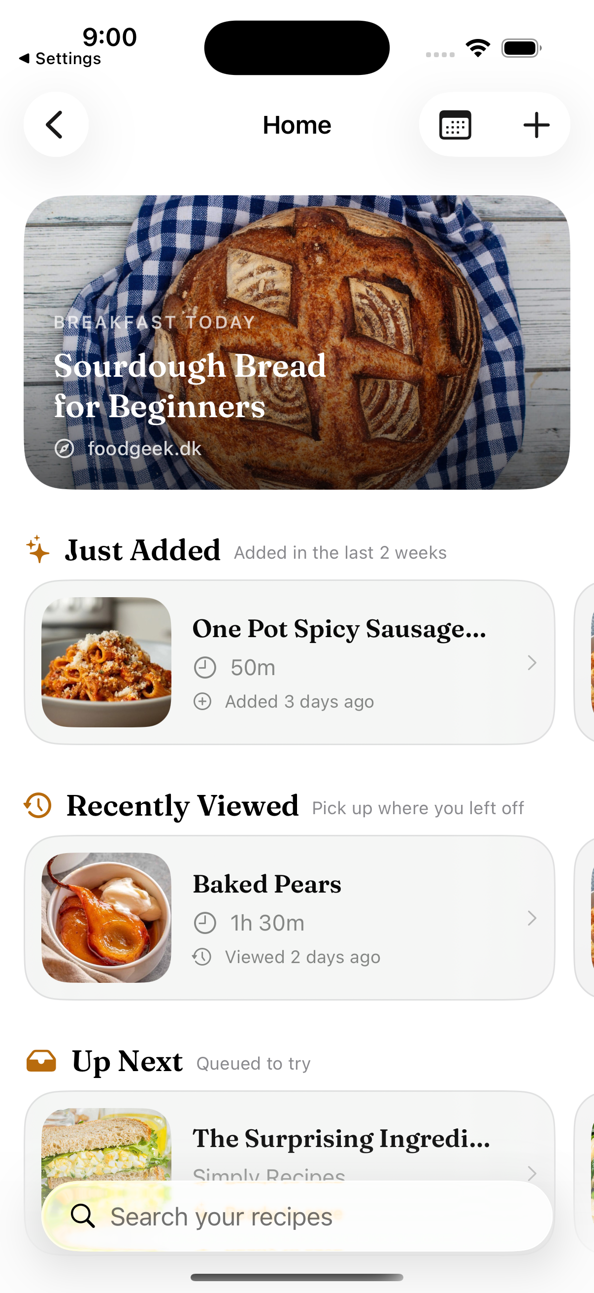 The Brasa home screen with tonight's meal and recipe rails