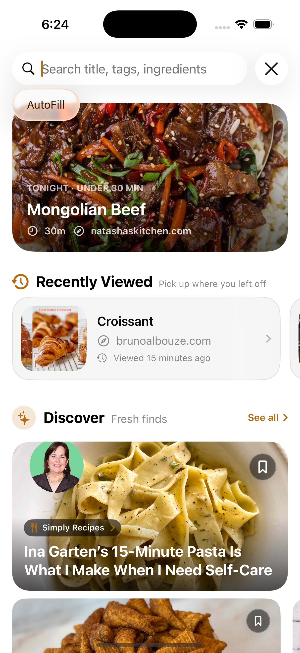Brasa's Discover feed with recipes from creators you follow